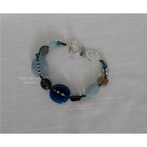 Silpada Shell Pearl Quartz Glass Sterling Silver Blue Watercolor Bracelet B2240